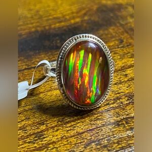 SOLD! Elegant Aurora Opal Ring Set in 925 Sterling Silver Size 9